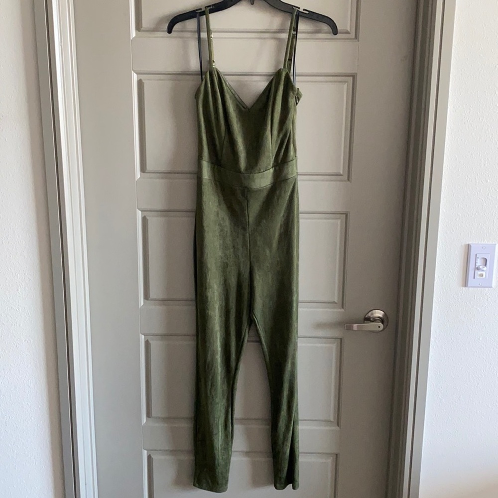 Hunter Green Faux Suede Jumpsuit